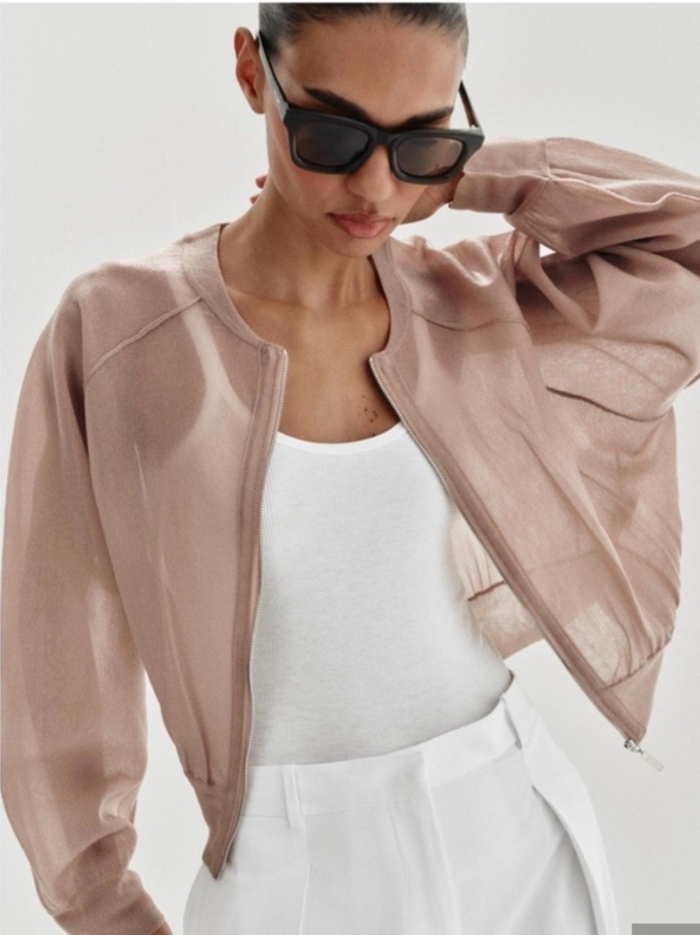Viral Zara Lightweight Sheer Bomber Jacket - Blush Pink